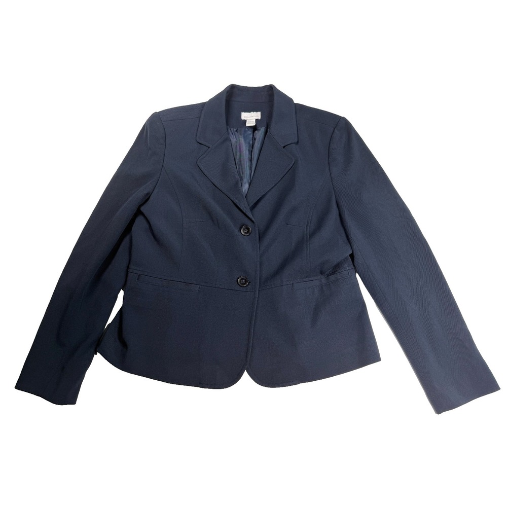 Charter Club Womens Blazer Jacket Size 14 Navy Blue Career Work Two-Button Lined